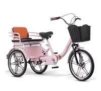 QCKNKMGG Three-Wheeled Bicycle Folding Adult Trike Low-Step 3-Wheel Seat Cargo Dual Brakes Front Suspension Multicolor(Pink,Integrated wheel)