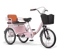 QCKNKMGG Three-Wheeled Bicycle Folding Adult Trike Low-Step 3-Wheel Seat Cargo Dual Brakes Front Suspension Multicolor(Pink,Spoke wheel)