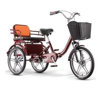 QCKNKMGG Three-Wheeled Bicycle Folding Adult Trike Low-Step 3-Wheel Seat Cargo Dual Brakes Front Suspension Multicolor(Wine Red,Integrated wheel)