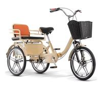 QCKNKMGG Three-Wheeled Bicycle Folding Adult Trike Low-Step 3-Wheel Seat Cargo Dual Brakes Front Suspension Multicolor(Beige,Integrated wheel)