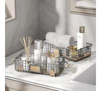 Qcold Toilet Paper Storage Basket, 2 Pack Baskets for Bathroom Organizers and Storage, Narrow Wire Storage Baskets for Toilet Tank Top, Bathroom Metal Basket for Bathroom Decor (Set of 2, Grey)