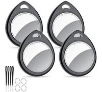 QCOQ® Air Locator Tags 4 Pack Black, Smart Bluetooth Tags Compatible with Apple Find My (iOS Only), Item Tracker with Keychain/Lanyard for Keys, Wallets, Luggage, Suitcases, Replaceable Battery