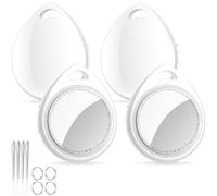QCOQ Air Tracker Tags 4 Pack, Pearl White | Smart Bluetooth Tags Compatible with Apple Find My (iOS Only), Item Locator with Keychain/Lanyard for Keys/Luggages/Wallets/Suitcases, Replaceable Battery