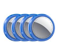 QCOQ Air Tracker Tags (iOS Only) 4 Pack, Blue | Smart Bluetooth Tag Compatible with Apple Find My, Item Locator with Protective Case/Keychain for Keys/Luggages/Wallets/Suitcases, Replaceable Battery