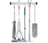 QcoQce Broom Holder Wall Mounted Garden Tool Rack Organizer, Modern Style,Movable Aluminum Alloy Wall Mounted Hook,Storage Gift for Bathroom,Closet,Laundry Room,Garage,Tool Room