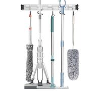 QcoQce Broom Holder Wall Mounted Garden Tool Rack Organizer, Modern Style,Movable Aluminum Alloy Wall Mounted Hook,Storage Gift for Bathroom,Closet,Laundry Room,Garage,Tool Room