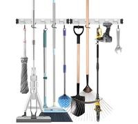 QcoQce Broom Holder Wall Mounted Garden Tool Rack Organizer, Modern Style,Movable Aluminum Alloy Wall Mounted Hook,Storage Gift for Bathroom,Closet,Laundry Room,Garage,Tool Room