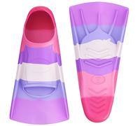 QcoQce Swimming Fins, Kids Flippers for Swimming with Soft Silicone, Bright Rainbow Short Fins for Snorkeling, Lightweight Flippers Kids for Boys Girls & Beginners - Multi-Colour