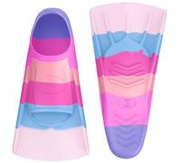 QcoQce Swimming Fins, Kids Flippers for Swimming with Soft Silicone, Bright Rainbow Short Fins for Snorkeling, Lightweight Flippers Kids for Boys Girls & Beginners - Multi-Colour