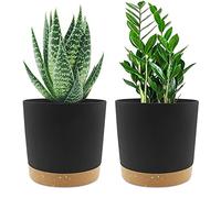 QCQHDU 16.5cm Plant Pot, 2 Pack Planters for Indoor Plants with Drainage Holes & Saucer, Outdoor Flower Pots Home Garden Modern Decor (Dark Grey, 16.5cm)