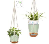 QCQHDU 18cm 2 Pcs Self Watering Hanging Plant Pot,Clear Plastic Flower Pots With Holes Indoor fo Outdoor,Macrame Hanger Planters & Baskets,With Hanging Hook and Water-Absorbing Wick