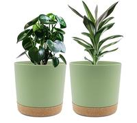 QCQHDU 20cm Plant Pot, 2 Pack Planters for Indoor Plants with Drainage Holes & Saucer, Outdoor Flower Pots Home Garden Modern Decor (Green, 20cm)