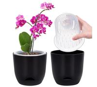 QCQHDU 2Pack Orchid pots,5.8In Large self Watering Orchid Plant pots Indoor, Clear Plastic Pots with Holes and Detachable Water Reservoir(Pure black