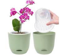 QCQHDU 2Pack Orchid pots,5.8In Large self Watering Orchid Plant pots Indoor, Clear Plastic Pots with Holes and Detachable Water Reservoir(Pure green)