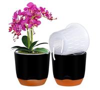 QCQHDU 2Pack orchid pots,5.8In large self watering orchid plant pots indoor, Clear Plastic Pots with Holes and Detachable Water Reservoir(black)