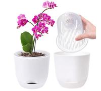 QCQHDU 2Pack Orchid pots,5.8In Large self Watering Orchid Plant pots Indoor, Clear Plastic Pots with Holes and Detachable Water Reservoir(Pure White)