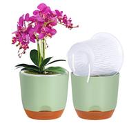 QCQHDU 2Pack orchid pots,5.8In large self watering orchid plant pots indoor, Clear Plastic Pots with Holes and Detachable Water Reservoir(green)