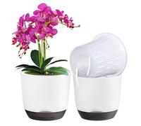 QCQHDU 2Pack orchid pots,5.8In large self watering orchid plant pots indoor, Clear Plastic Pots with Holes and Detachable Water Reservoir(white)