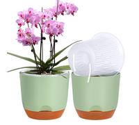 QCQHDU 2Pack orchid pots,7.2In large self watering orchid plant pots indoor, Clear Plastic Pots with Holes and Detachable Water Reservoir(green)