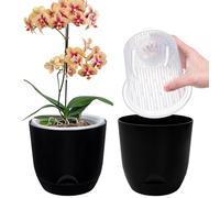 QCQHDU 2Pack Orchid pots,7.2In Large self Watering Orchid Plant pots Indoor, Clear Plastic Pots with Holes and Detachable Water Reservoir(Pure black