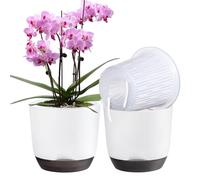 QCQHDU 2Pack orchid pots,7.2In large self watering orchid plant pots indoor, Clear Plastic Pots with Holes and Detachable Water Reservoir(white)