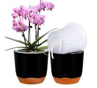QCQHDU 2Pack orchid pots,7.2In large self watering orchid plant pots indoor, Clear Plastic Pots with Holes and Detachable Water Reservoir(black)