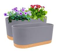 QCQHDU 40.6x19.3x17.8cm Window Planter Box, 2 Pack Self Watering Pots for Indoor Plants with Drainage Holes & Saucer, Outdoor Flower Pots Home Garden Modern Decor (Light Grey, 40.6cm)