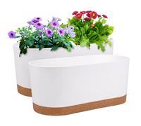 QCQHDU 40.6x19.3x17.8cm Window Planter Box, 2 Pack Self Watering Pots for Indoor Plants with Drainage Holes & Saucer, Outdoor Flower Pots Home Garden Modern Decor (White, 40.6cm)