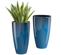 QCQHDU 53cm Tall Planters Set of 2, Large Blue Flower Pots L30 W30 H53cm, Indoor Outdoor Use