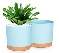 QCQHDU Plant Pots Set of 2 Pack 10 inch,Planters for Indoor Plants with Drainage Holes and Removable Base,Saucer Modern Decorative for Outdoor Garden Planters(LightBlue 10in)…
