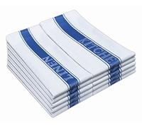 QCS Chef Classic Kitchen Towels, 100% Pure Cotton Dish Drying Towels, Extra Large Dish Cloths 50.80cm x 76.20cm (20" x 30") White with Blue, Green or Red Catering Kitchen Linen Stripe (12-Pack, Blue)