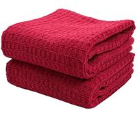 QCS Kitchen Dish Tea Towel -100% Cotton Cloth - Soft Highly Absorbent for Cleaning & Quick Drying Terry Waffle Weave Towelling Kitchen Hand Towels - Machine Washable - 71 x 41 cm (2, Red Waffle)
