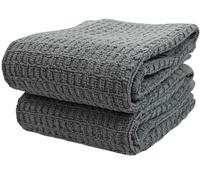 QCS Kitchen Dish Tea Towel -100% Cotton Cloth - Soft Highly Absorbent for Cleaning & Quick Drying Terry Waffle Weave Towelling Kitchen Hand Towels - Machine Washable - 71 x 41 cm (2, Grey Waffle)