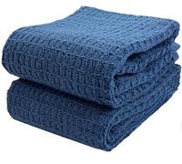 QCS Kitchen Dish Tea Towel -100% Cotton Cloth - Soft Highly Absorbent for Cleaning & Quick Drying Terry Waffle Weave Towelling Kitchen Hand Towels - Machine Washable - 71 x 41 cm (2, Blue Box)