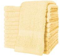 QCS Towels - 12 Pack Washcloths Set 30 x 30 cm, 100% Cotton Super Absorbent & Quick Dry Flannel Face Cloths, Fade Resistant and Soft Feel Fingertip Towels (Yellow)