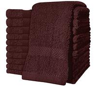 QCS Towels - 12 Pack Washcloths Set 30 x 30 cm, 100% Cotton Super Absorbent & Quick Dry Flannel Face Cloths, Fade Resistant and Soft Feel Fingertip Towels (Brown)