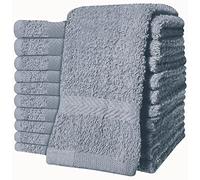 QCS Towels - 12 Pack Washcloths Set 30 x 30 cm, 100% Cotton Super Absorbent & Quick Dry Flannel Face Cloths, Fade Resistant and Soft Feel Fingertip Towels (Grey)