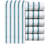 QCS Towels - Vintage Multi-Stripe Jacquard Weave Tea Towel Set - 100% Ring Spun Cotton - Kitchen Dish Cloth - Super Absorbent - Premium Construction - 44 x 66 cm (Turquoise, 3)