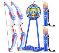QCTOYS Bow and Arrow Set for Kid 2 Pack - LED Light Archery Set with Feedback Standing Target 20 Suction Cup Arrows and 2 Quivers Indoor Outdoor Archery Sport Toys for Kids Age 5-12 Birthday Xmas Gift