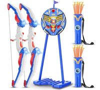 QCTOYS Bow and Arrow Set with Feedback Standing Target - LED Light Archery Set for Kids 20 Suction Cup Arrows 2 Quivers Indoor Outdoor Archery Sport Toys for Boys Age 4 5 6 7 8 9 Xmas Gifts