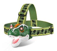 QCTOYS Dinosaur Headlamp - T-Rex Toys for Kids LED Head Torch Realistic Dino Roar Sounds 3 Modes Flashlight Helmet Light for Reading Running Camping Hiking Fishing Stocking Stuffers Gifts