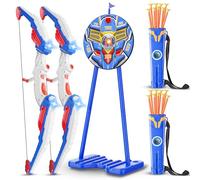 QCTOYS Kids Bow and Arrow Set 2 Pack - LED Light Archery Set with Feedback Standing Target 20 Suction Cup Arrows and 2 Quivers Indoor Outdoor Bow and Arrow Toys for Boys 5-12 Stocking Stuffers Gifts