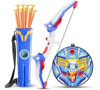 QCTOYS Kids Bow and Arrow Set with Adjustable Bowstring - LED Light Archery Set 10 Suction Cup Arrows 2 Targets and Quiver, Indoor Outdoor Archery Sport Toys for Boys Age 4 5 6 7 8 9 Xmas Gifts