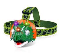QCTOYS Triceratops Headlamp - Realistic Dino Design with Roaring Sound 3 LED Lighting Modes Adjustable Headband for Kids Ages 3-12 Dinosaur Head Torch for Camping Hiking Reading | Kids Gift Ideal Xmas