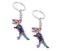 QCVENL 2 PCS Dinosaur Pendant Keychain Colorful Skeleton Alloy Dinosaur Keyring Charm Dragon Keychain Key Ring Holder for Men and Women Jewelry For Child Teen Charms Gift