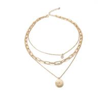 QCWN Gold Layered stacked Necklaces for women 3PS Chunky Statement Necklaces Stack Mixed Metal Charm Necklace for Women Trendy Coin Jewelry Gift for Her Gifts for Chrismas