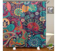 QCWN Mandala Ethnic Decor Shower Curtain Retro Geometric Round Patterns Floral Print Theme Bathroom Set with Hooks (3, 70"x70")
