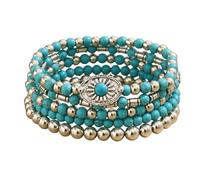 QCWN Western Turquoise Beaded Bracelets for Women Stackable Boho Jewelry Cowboy Chic Bracelet Stack for Country Concert Outfits and Rodeo Accessories