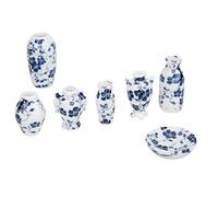 Qcwwy 1:12 Mini Doll House Furniture Vase Decoration Vase, Authentic Blue and White Porcelain Toy with Beautiful Surface Decals, 7 Pieces Set for Chinese Style Decoration, Applicable scene: Doll