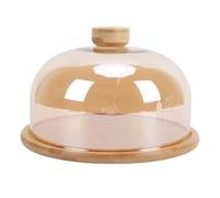 Qcwwy 11 Inch Wood Cake Stand, 6 in 1 Decorative Cake Holder Serving Platter Rotating Cheese Board with Glass Dome Lid Suitable for Kitchen Party Wedding (Amber)